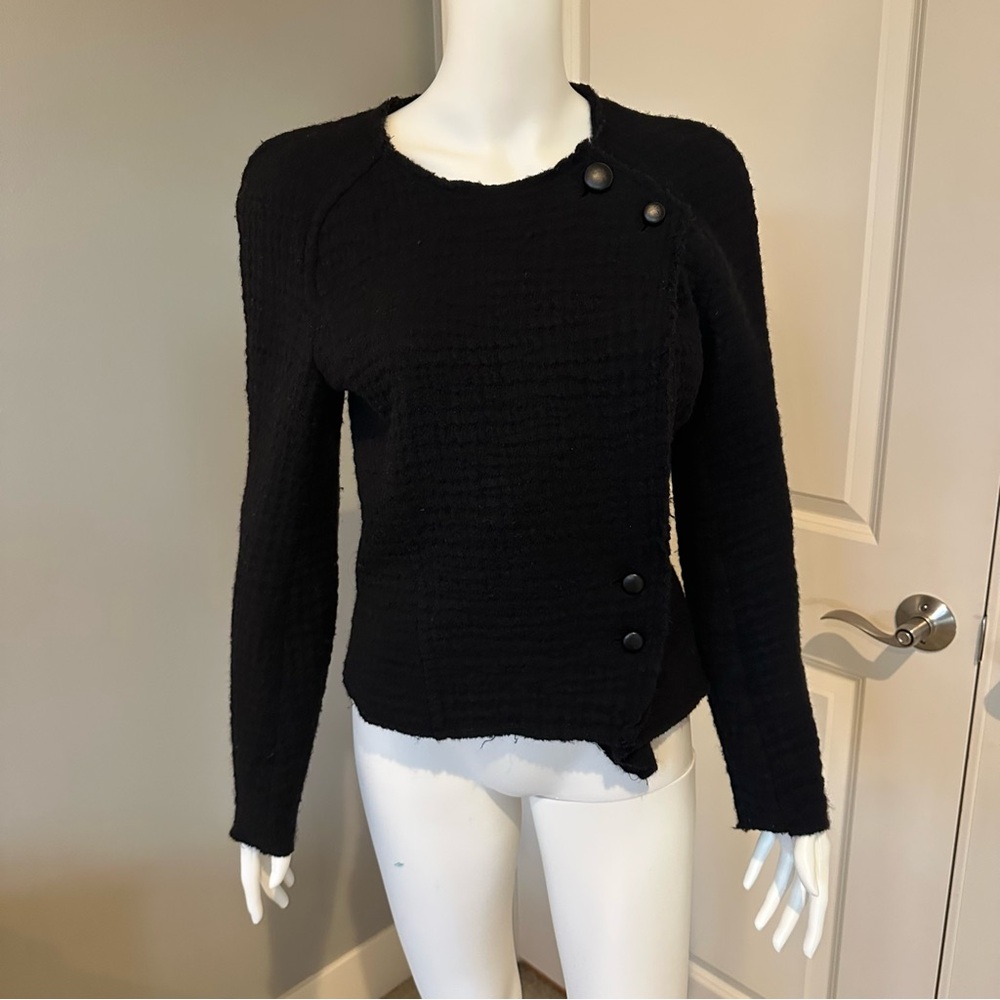 ISABEL MARANT Jacket Raw Edge Matelassé Virgin Wool Top Black 36 US S